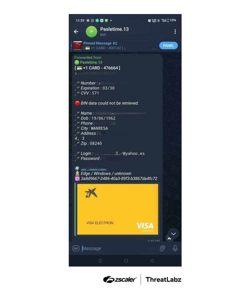 Η άποψη του εισβολέα σχετικά με τα δεδομένα που έχουν διεισδυθεί και αποστέλλονται στο Telegram (Πηγή - Zscaler)